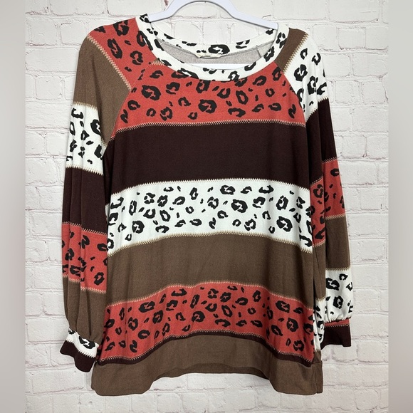Sweet Lovely By Jen multi color pattern long sleeve blouse sz L GUC - Picture 1 of 4